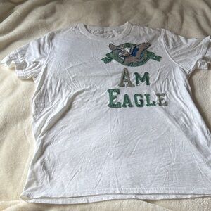 American Eagle Outfitters White Tee with Green and Blue Graphic